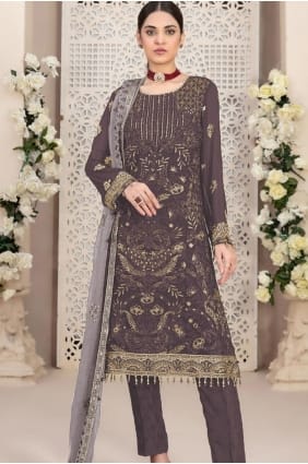 Georgette Eid salwar kameez en marron SK155124