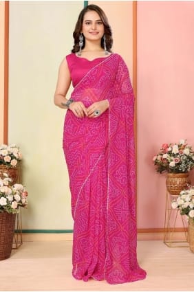sari en georgette rose avec imprimé SR28478
