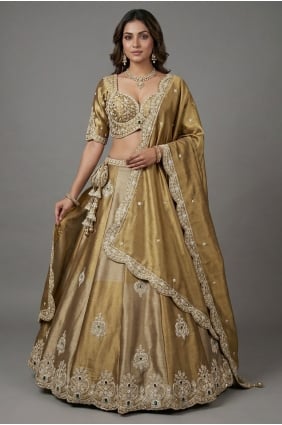 Lehenga Choli en soie dorée brodée LC9213