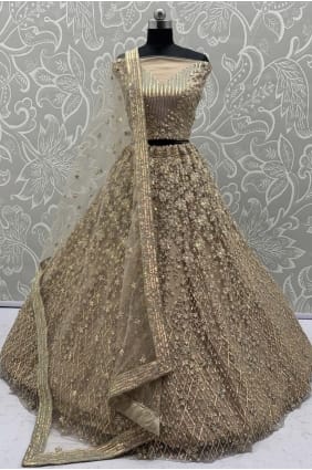 Lehenga Choli en tulle doré à paillettes LC8696