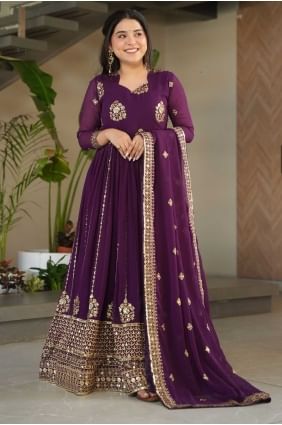 Robe violette en fausse georgette tissée avec dupatta GW1151