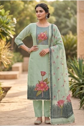 Salwar Kameez vert coton imprimé SK15869