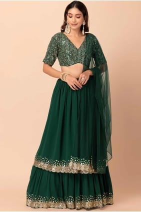 Georgette de fête en georgette brodée verte Lehenga Choli LC8333