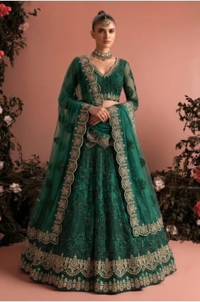 Lehenga Choli en filet brodé bleu avec dupatta LC9051