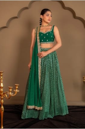 Lehenga Choli en fausse georgette à sequins verts LC8997