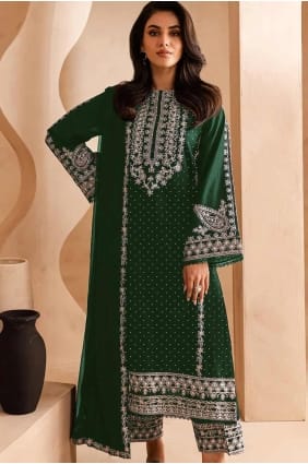 costume palazzo vert avec georgette brodée SK155279
