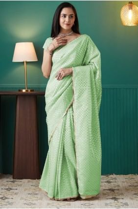 Sari en organza Sari imprimé vert avec chemisier SR28717