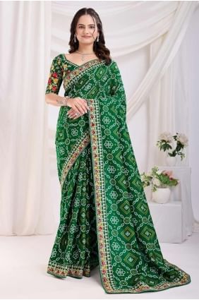sari en soie imprimé vert SR28181