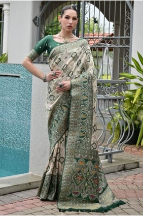 Sari vert en soie Banarasi avec Resham,zari SR29786
