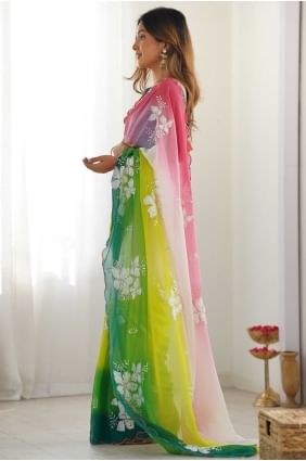 Vert Sari en georgette brodée Georgette SR28701