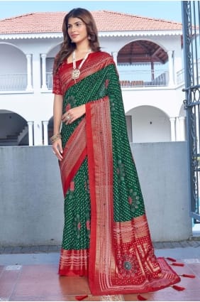 Saree en soie Tussar en vert avec imprimé SR29484