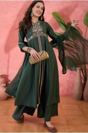 costume sharara vert en soie avec broderies SS1246