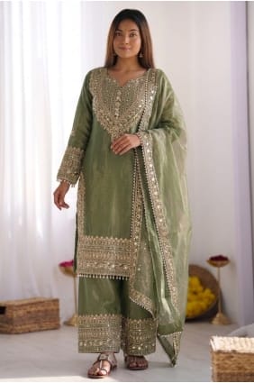 Ensemble palazzo vert en dentelle et soie PZ4485