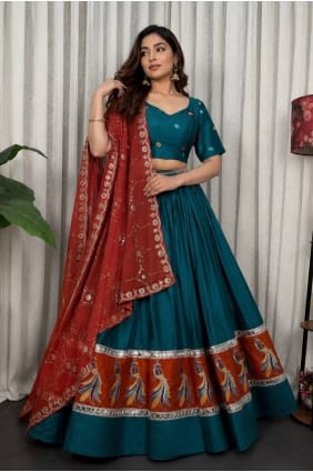 Lehenga Choli en fil de soie vert avec Dupatta LC9139