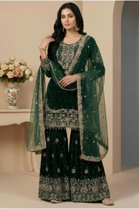 Ensemble sharara vert velours brodé SS1347