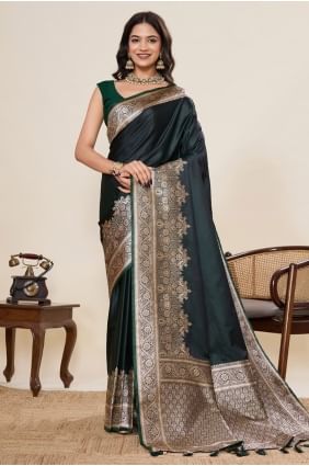 Sari en satin vert tissé SR28991
