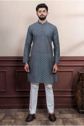 Tissage de coton gris Hommes Kurta KURR501