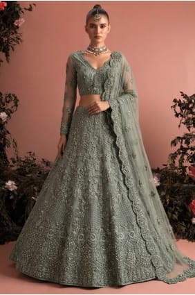 Lehenga Choli en filet vert avec broderies LC9050