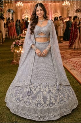 Lehenga Choli grise avec filet de fil LC9080