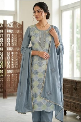 Salwar Kameez en mousseline imprimée grise avec dupatta SK159114