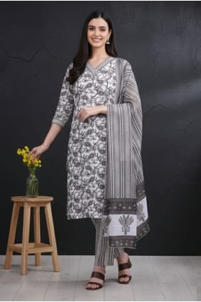 Salwar Kameez gris en coton imprimé SK159098