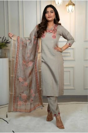 Salwar Kameez en soie grise avec tissage SK155749