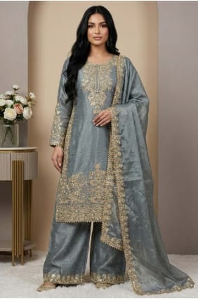 Ensemble palazzo en soie à sequins gris PZ4341
