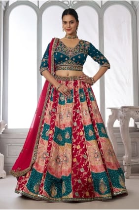 Lehenga Choli en mousseline Chinon multicolore avec dupatta LC9116