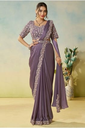 Sari en satin avec main en Lovender SR29166