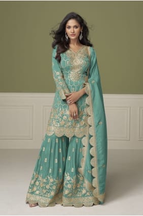 Ensemble Sharara vert d'eau scintillant avec mains SS1366