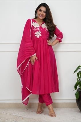 Ensemble Anarkali rose pour l'Aïd, confectionné en soie faite main. AS4170