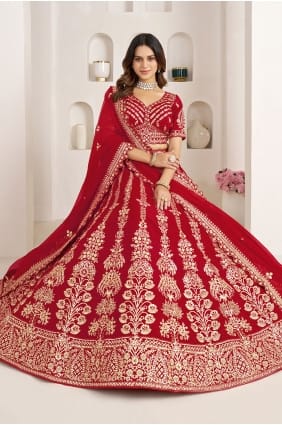 Lehenga Choli rouge en soie avec dupatta LC9106