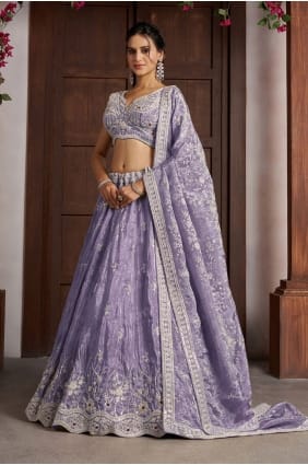 Lehenga choli violet avec dupatta en tissu LC9120