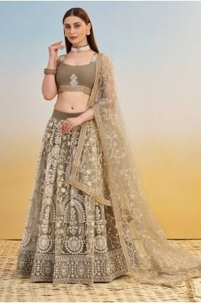 Lehenga Choli Ivoire en Tulle avec Dupatta Assorti LC8538