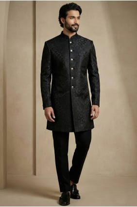 Kurta jacquard pour homme noir avec jacket KURR265