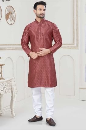 Kurta rouge pour homme à imprimé numérique en jacquard KURR452