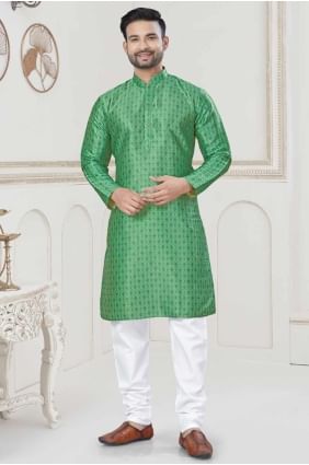 jacquard green men kurta in digital print KURR456
