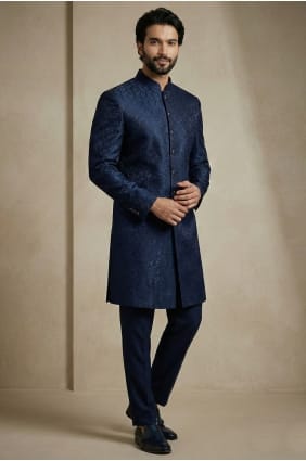 Kurta pour homme en jacquard bleu marine avec KURR268