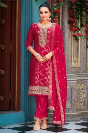 Salwar Kameez rose jacquard brodé SK155897