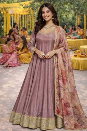 Robe longue lavande en soie jacquard brodée GW1234