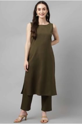 Kurti en rayonne vert olive avec uni KTI2663