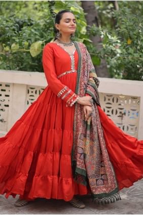 Robe de soirée en soie et dentelle orange GW1187