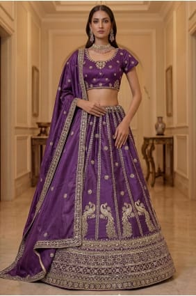Lehenga Choli violette en soie avec dentelle LC9032