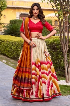 Lehenga Choli en dentelle de soie tussar multicolore avec dupatta LC8982