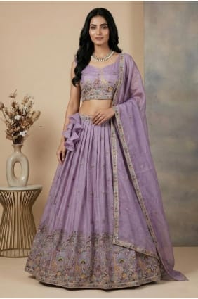 Lehenga Choli en soie brodée lavande LC8974