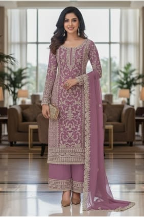 Ensemble palazzo en résille lavande avec broderies PZ4474