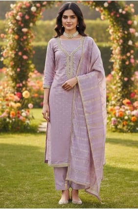 Salwar Kameez Chanderi brodé couleur lavande SK15685