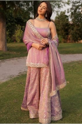 Ensemble Sharara en satin lavande avec broderies SS1361