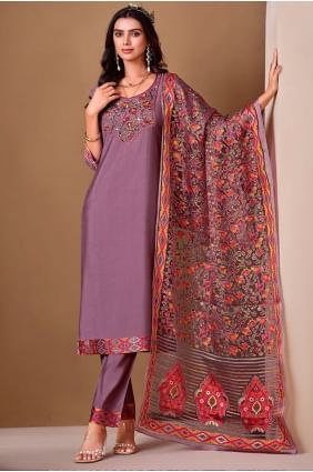 Salwar Kameez en soie brodée SK155798