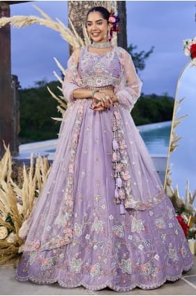 Lehenga Choli en satin brodé lavande LC8745
